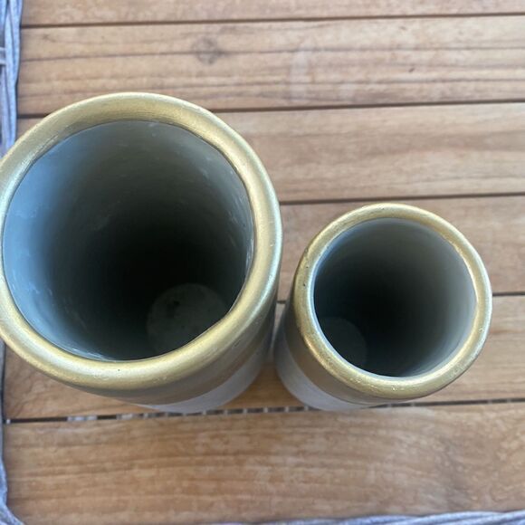 Threshold Cement & Gold Cylindrical Vase (2) - Picture 2 of 5